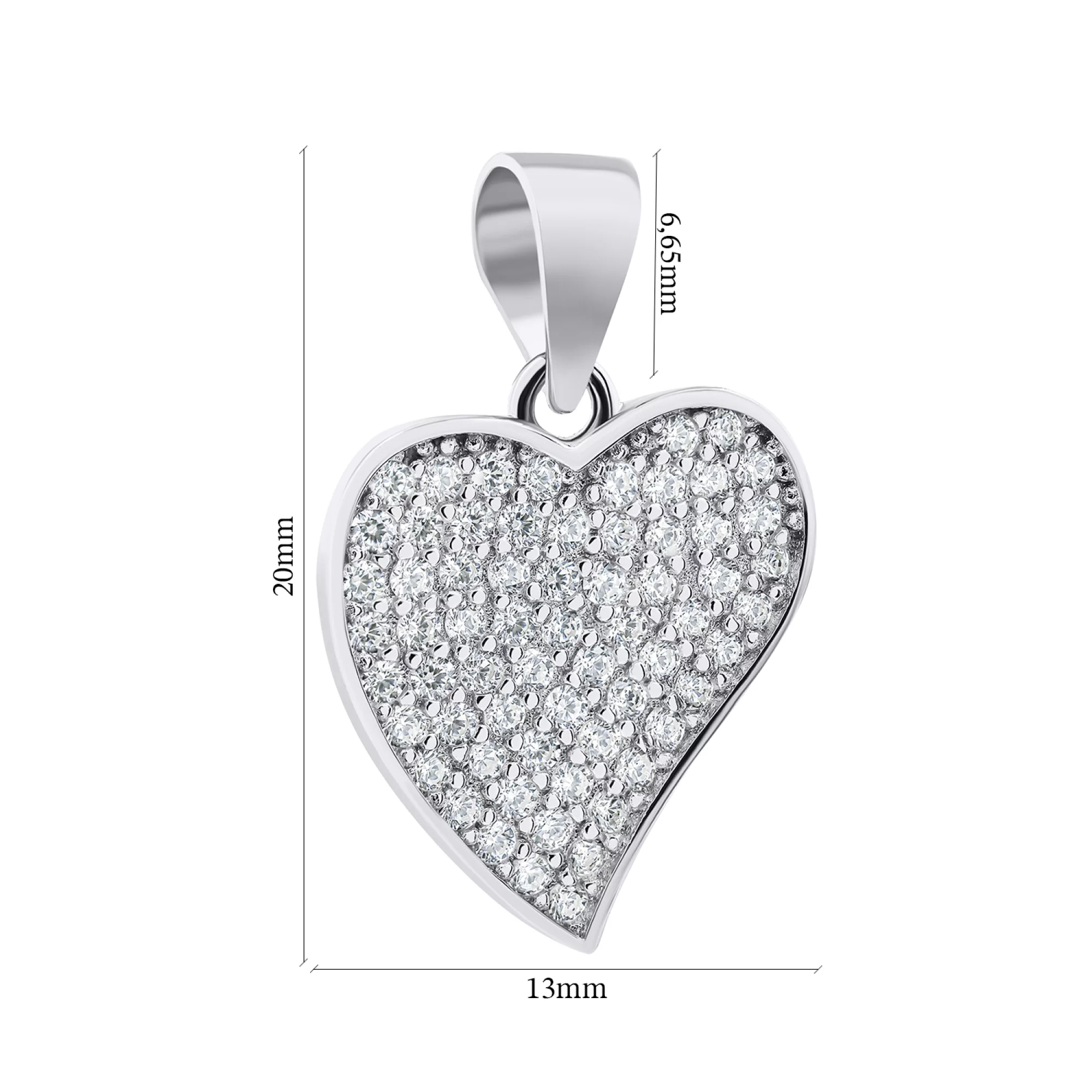 Срібний підвіс "Сердечко" з розсипом фіанітів - 1521089 – зображення 2