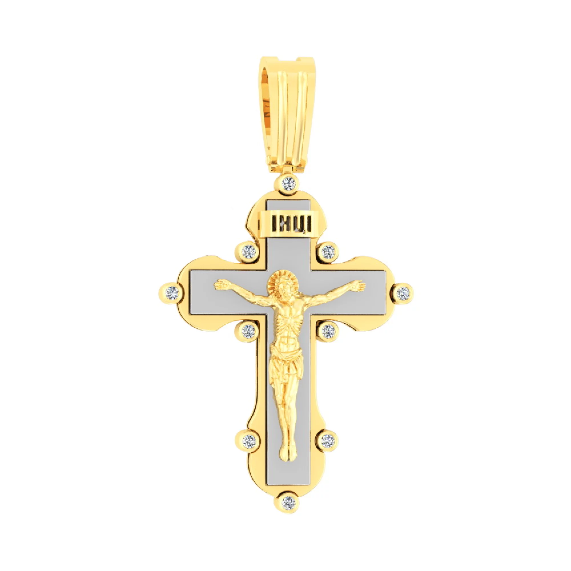 Хрестик з комбінованого золота з фіанітом - 972544 – зображення 1