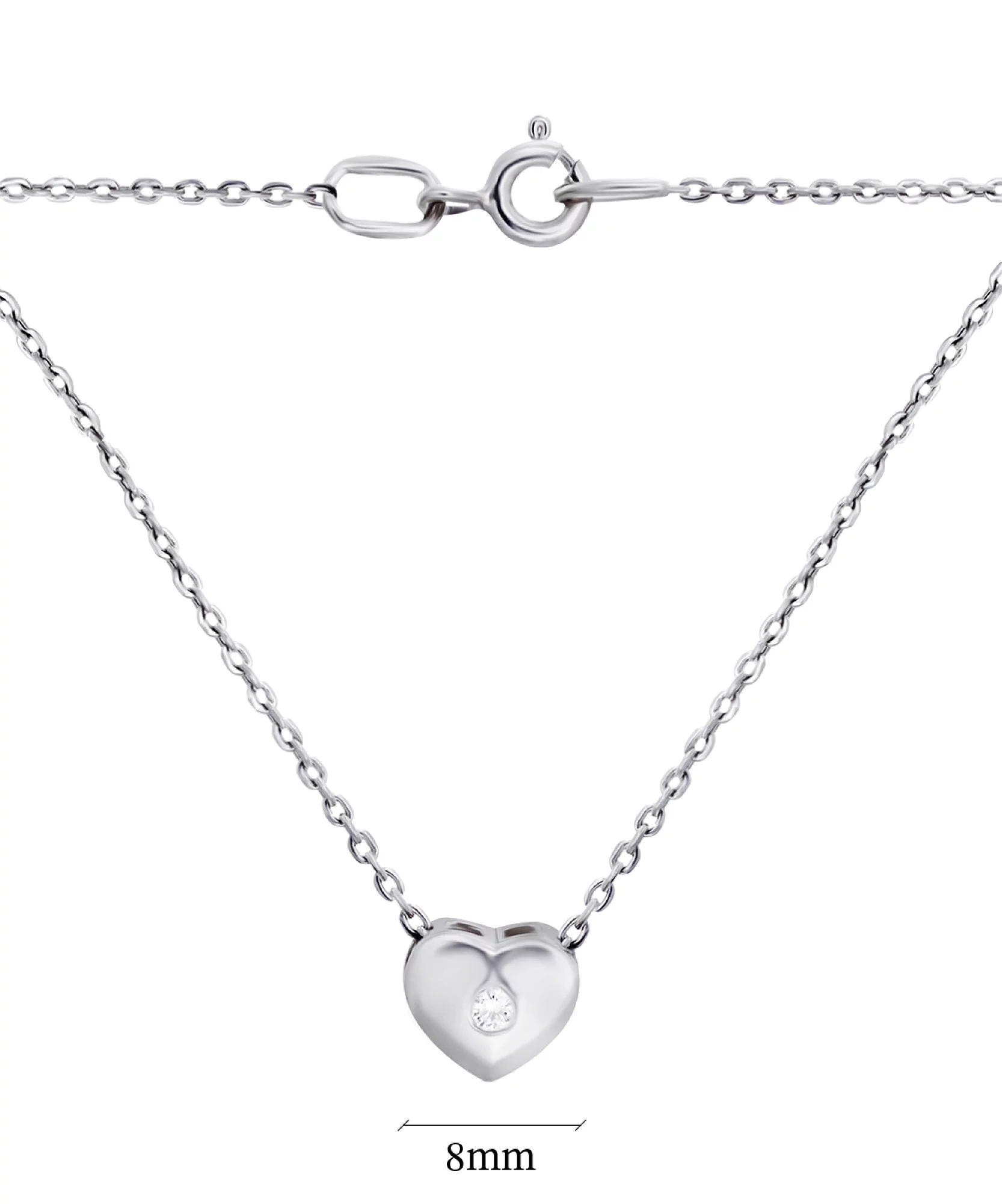 Ланцюжок із підвіскою з білого золота з діамантом "Серце" у якірному плетінні - 908350 – зображення 2