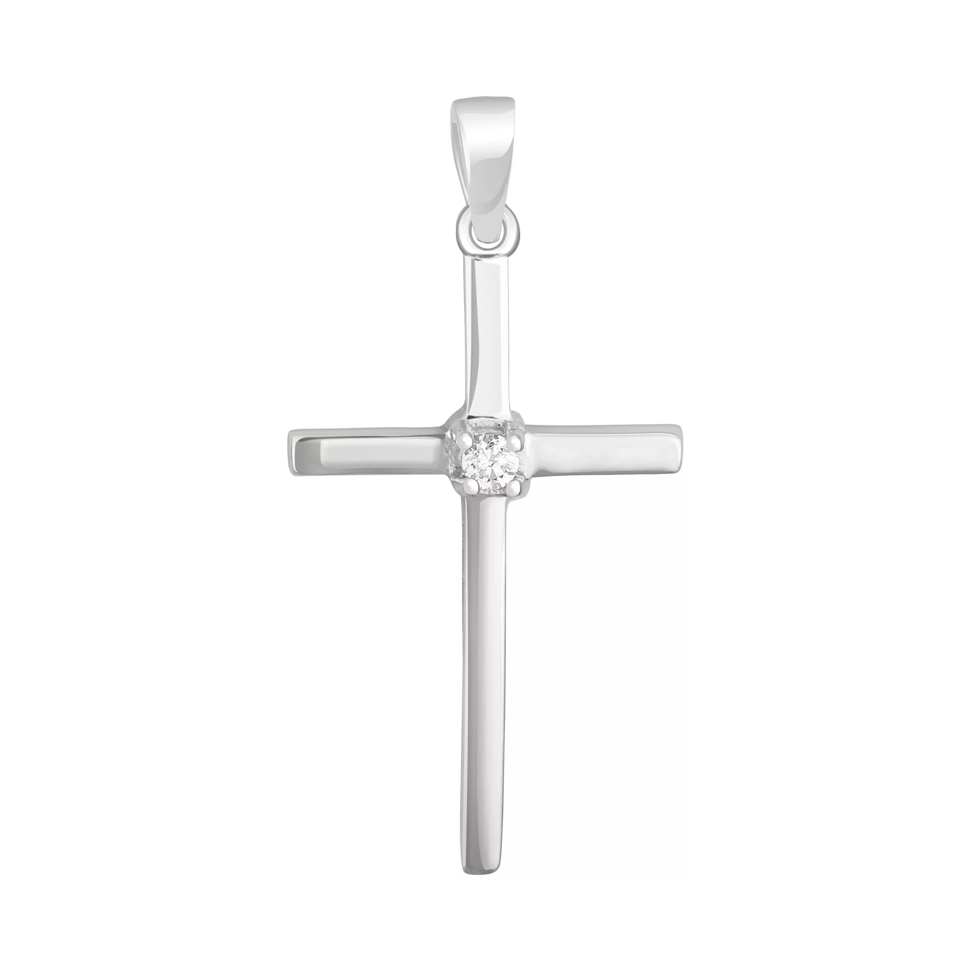 Хрестик з білого золота з діамантом - 402115 – зображення 2