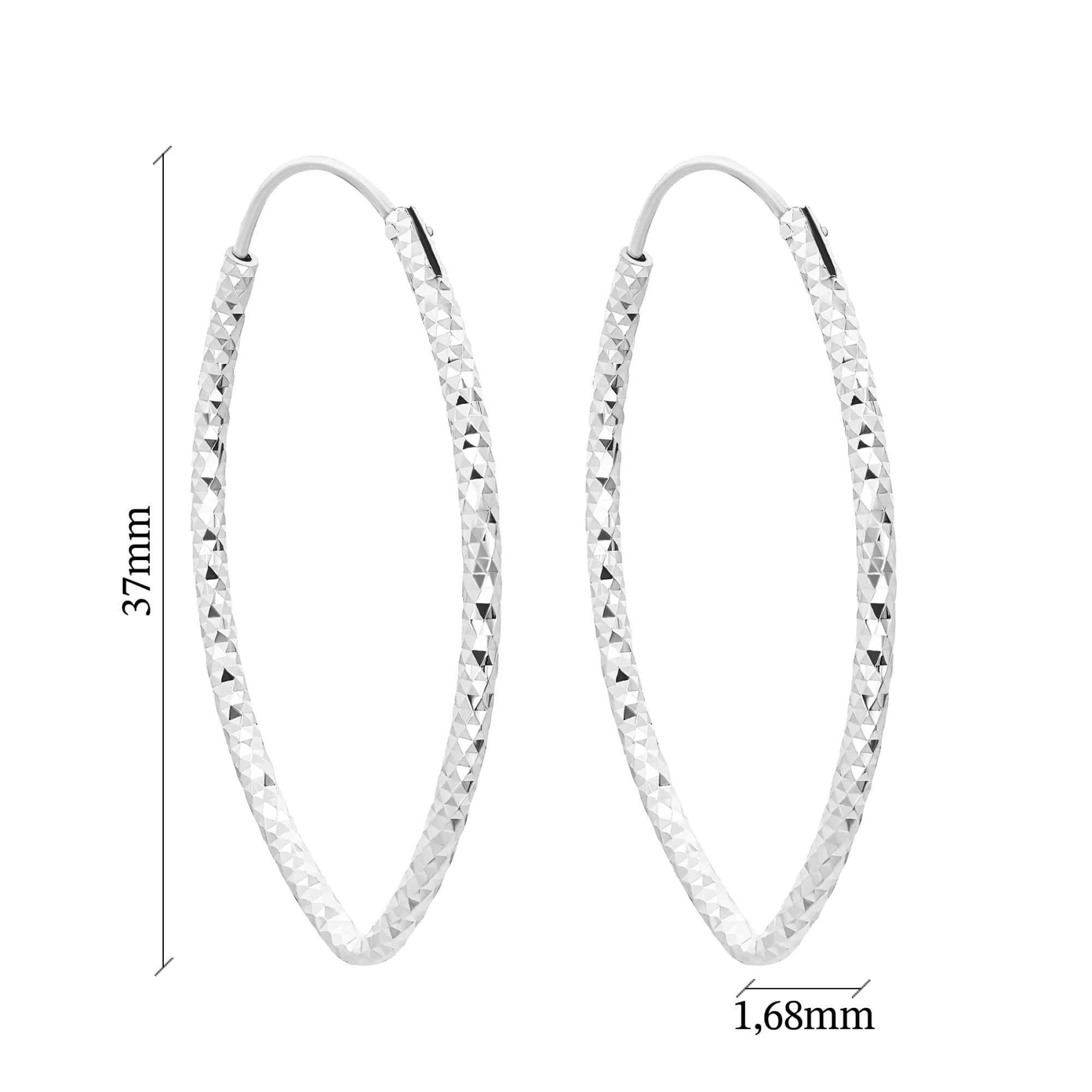 Сережки-кільця в сріблі з алмазною гранню - 1593709 – зображення 2