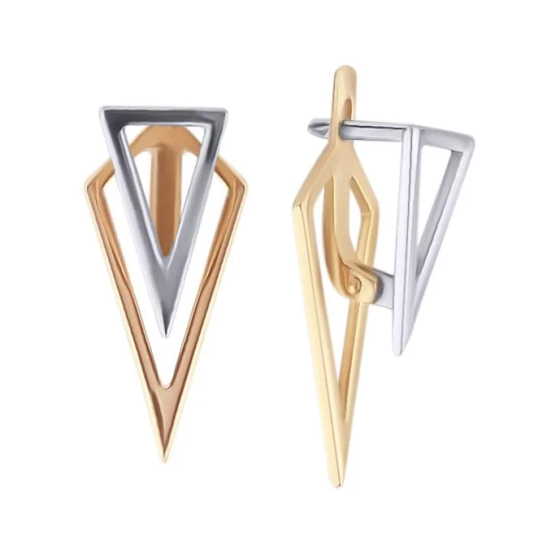 Сережки з комбінованого золота "Трикутник". Артикул СБ934и: ціна, відгуки, фото – купити в інтернет-магазині AURUM