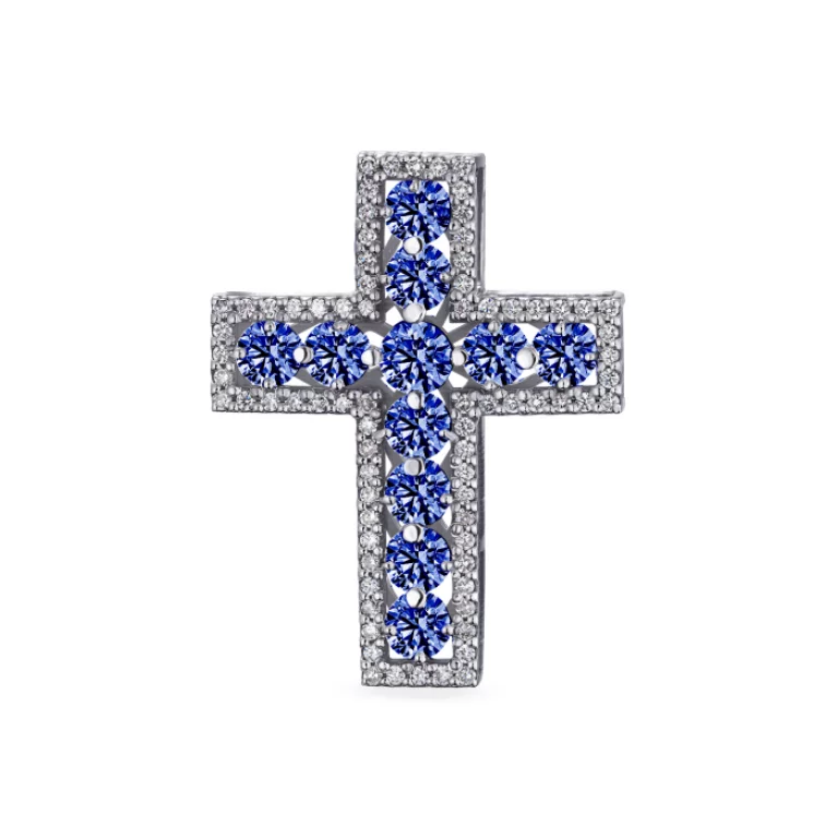 Хрест із білого золота з розсипом діамантів і сапфірів. Артикул П219сб: ціна, відгуки, фото – купити в інтернет-магазині AURUM