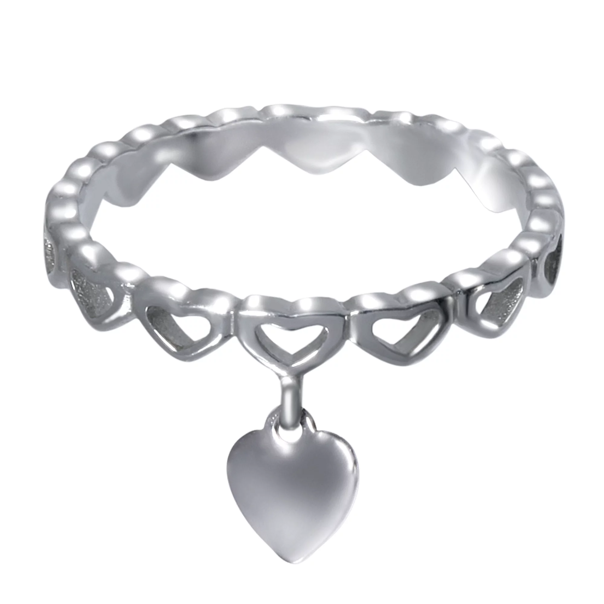 Кольцо серебряное с подвеской Сердечки - 970396 – изображение 2