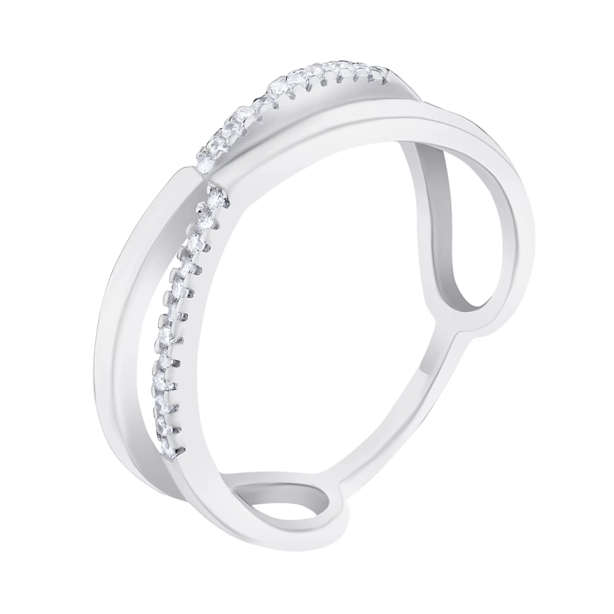 Двойное кольцо из серебра с дорожкой фианитов - 1572344 – изображение 1