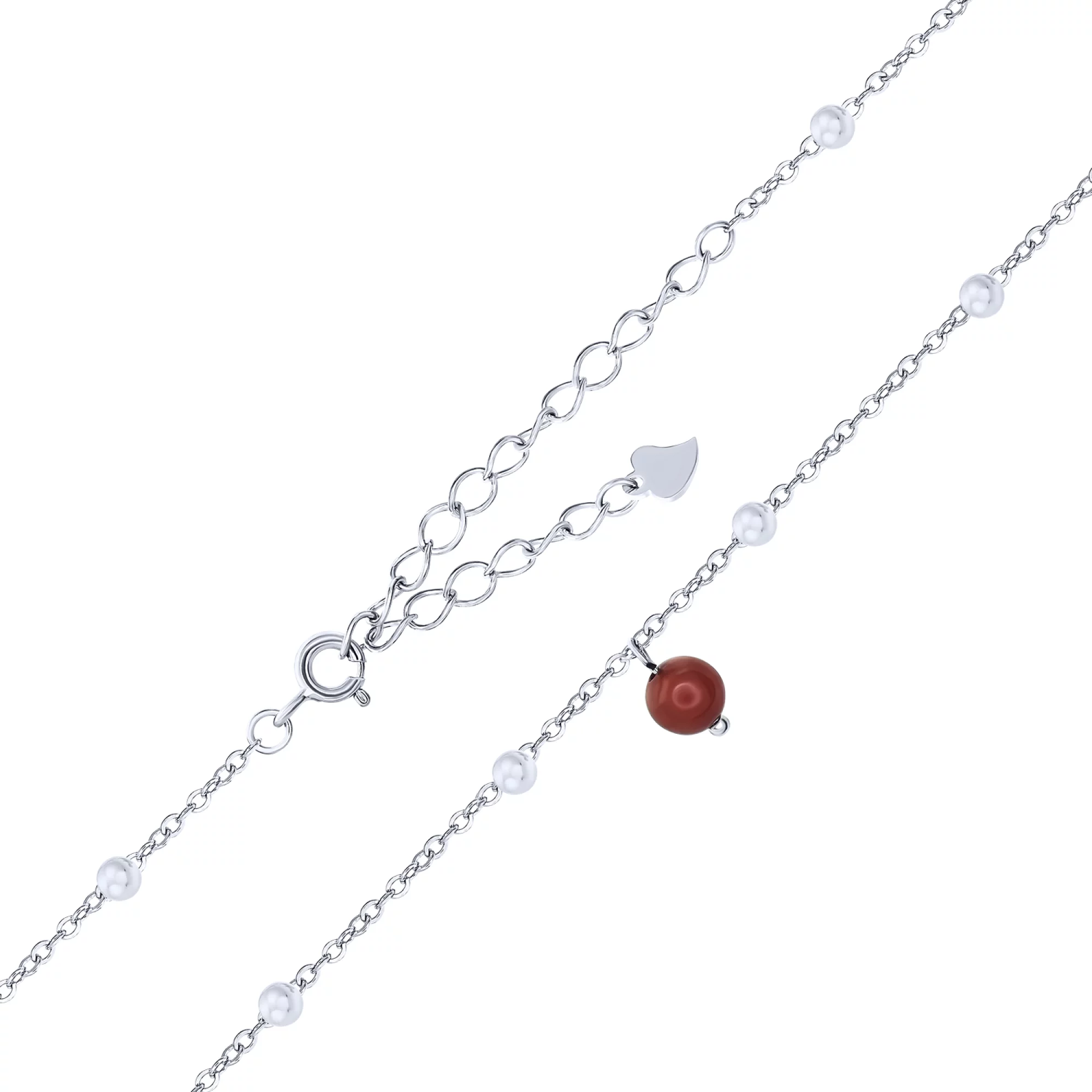 Ланцюжок срібний з підвісним коралом і кульками плетіння якір - 1644401 – зображення 2