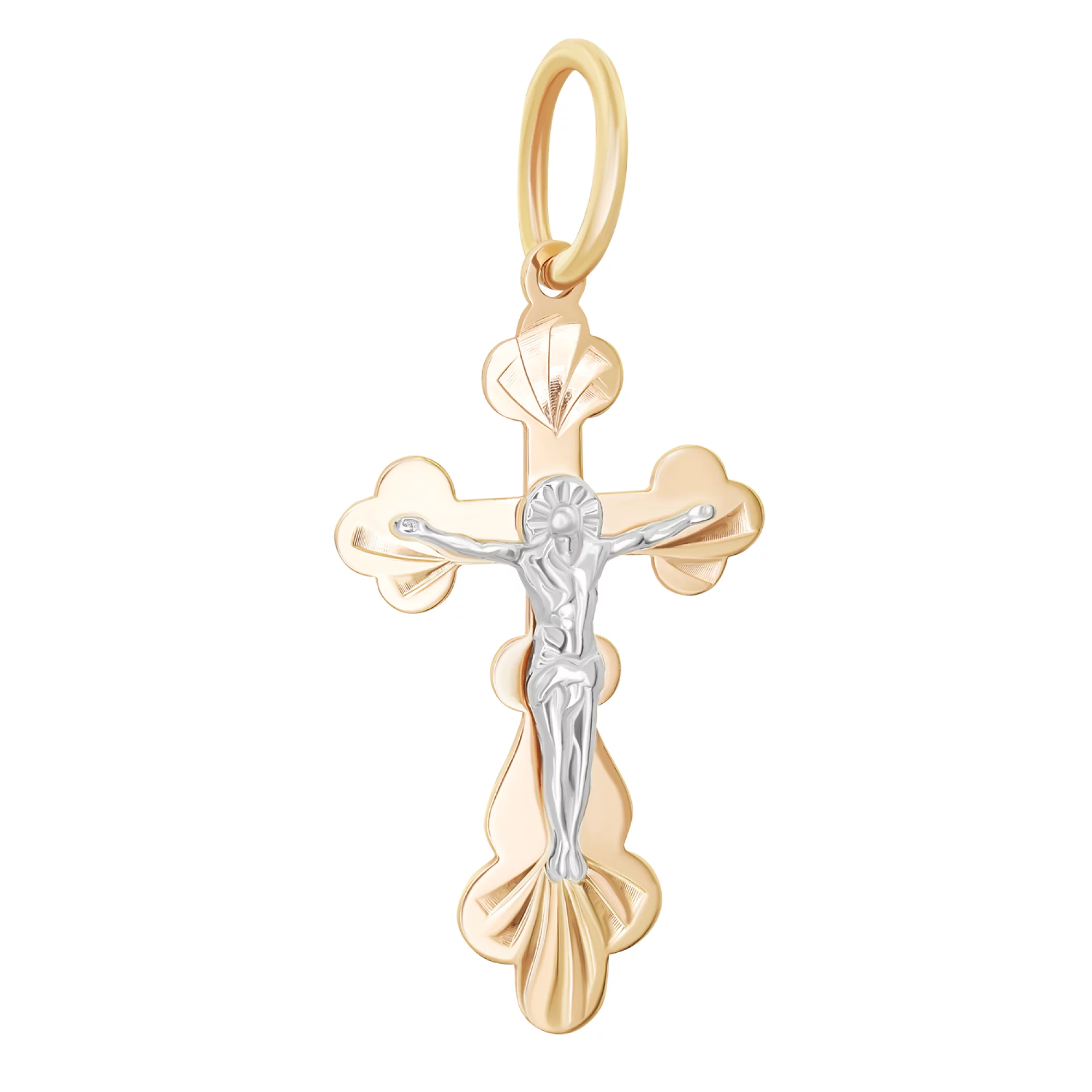 Крестик с распятием из комбинированного золота - 1565464 – изображение 1