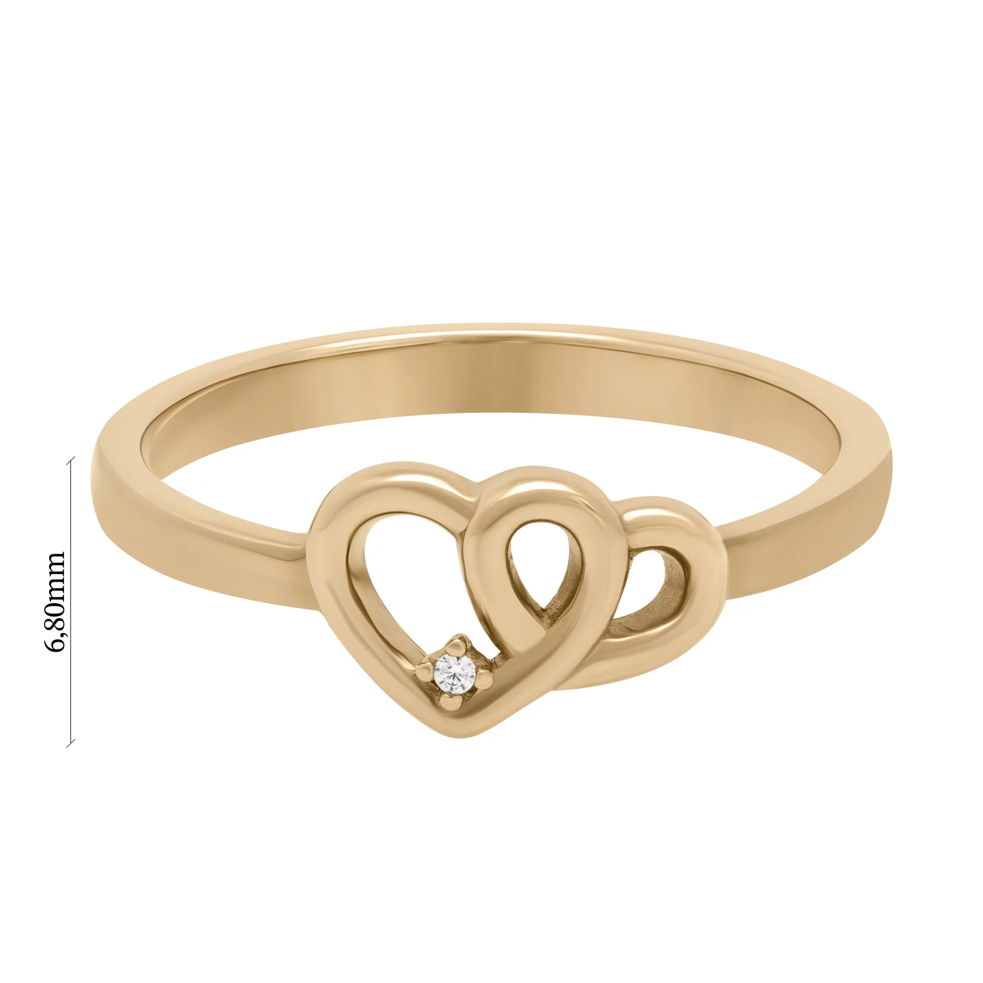 Кольцо "Сердечки" из красного золота с фианитом - 1690921 – изображение 5