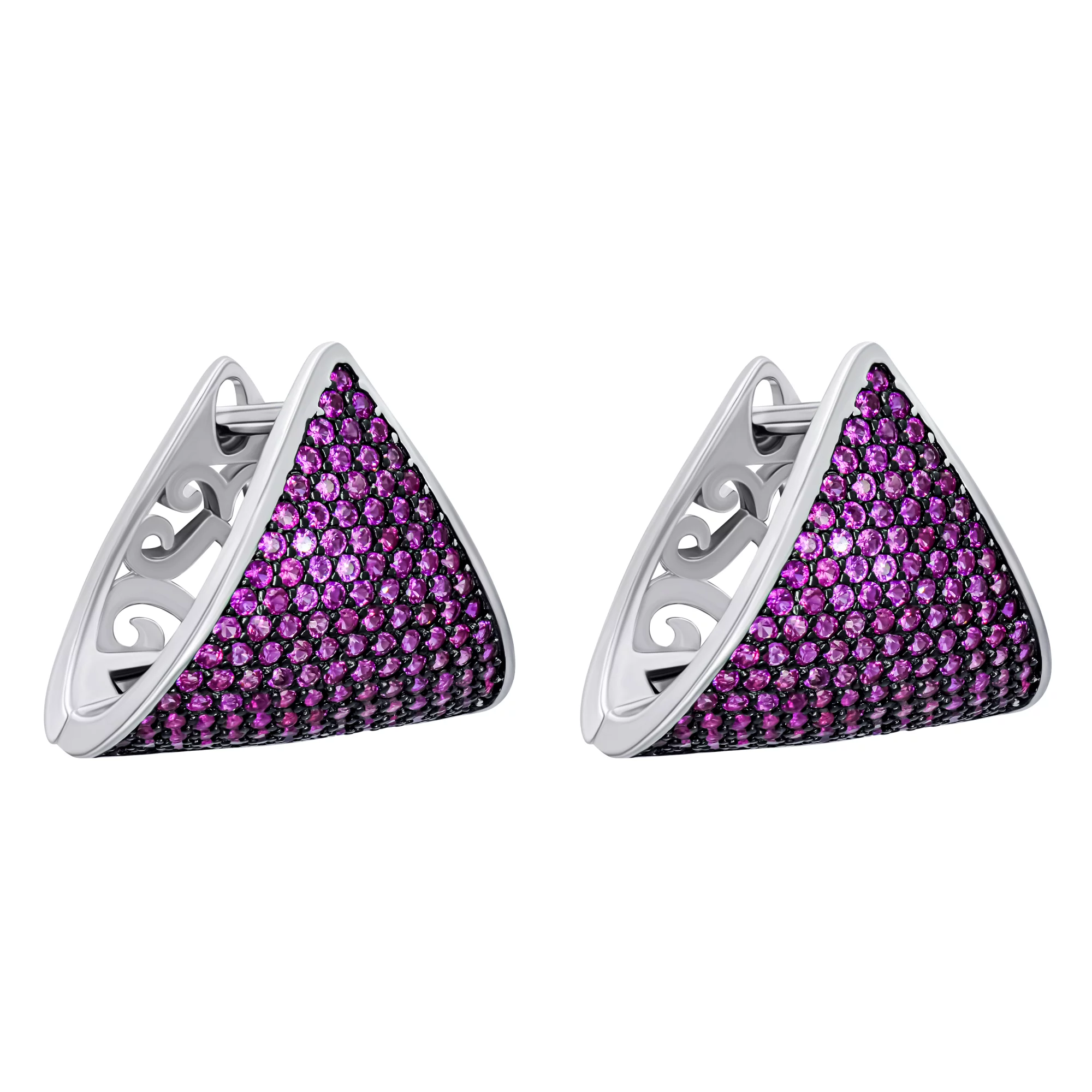 Сережки Треугольник серебряные с фианитом - 971344 – изображение 1