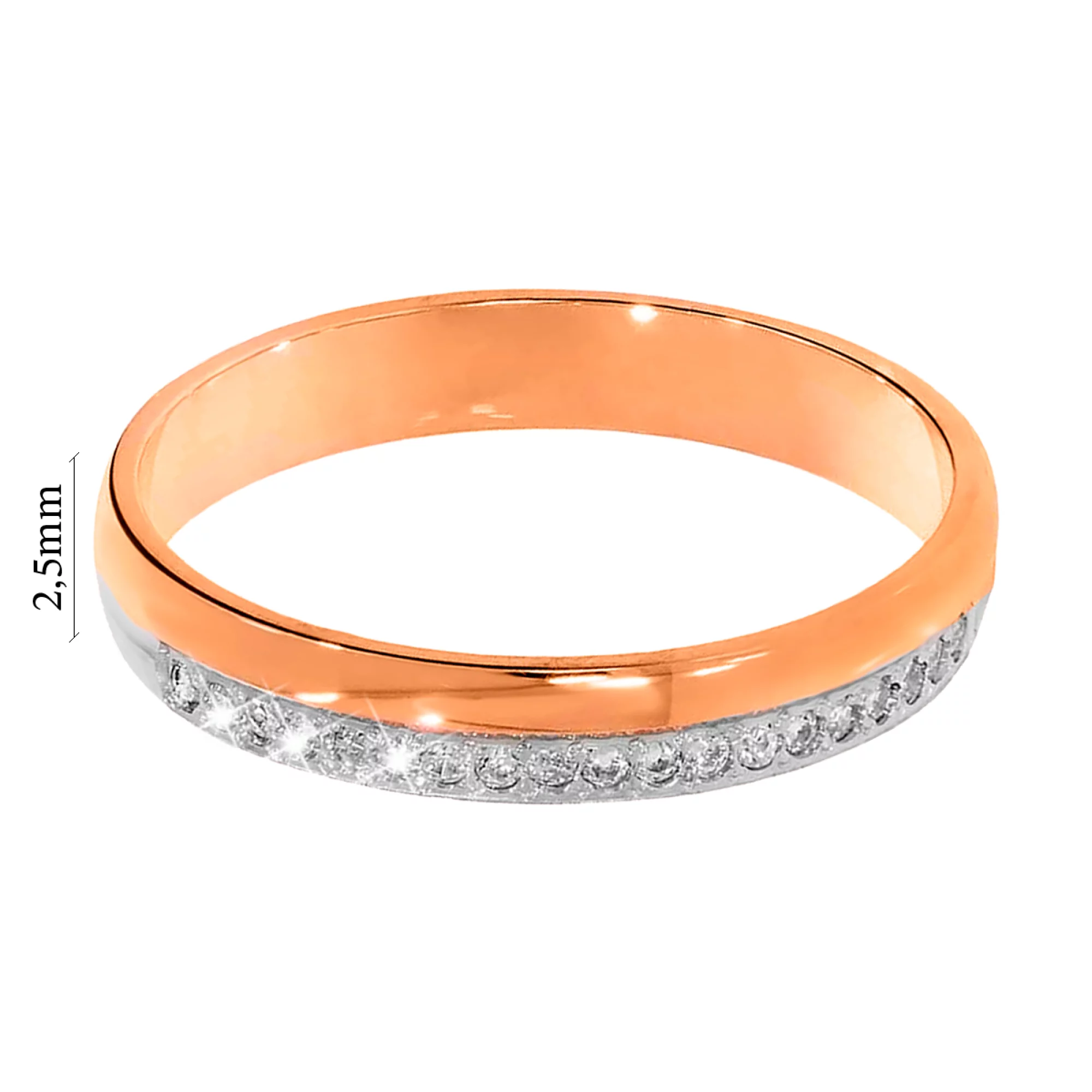 Обручальное классическое кольцо из комбинированного золота с фианитом - 961304 – изображение 2