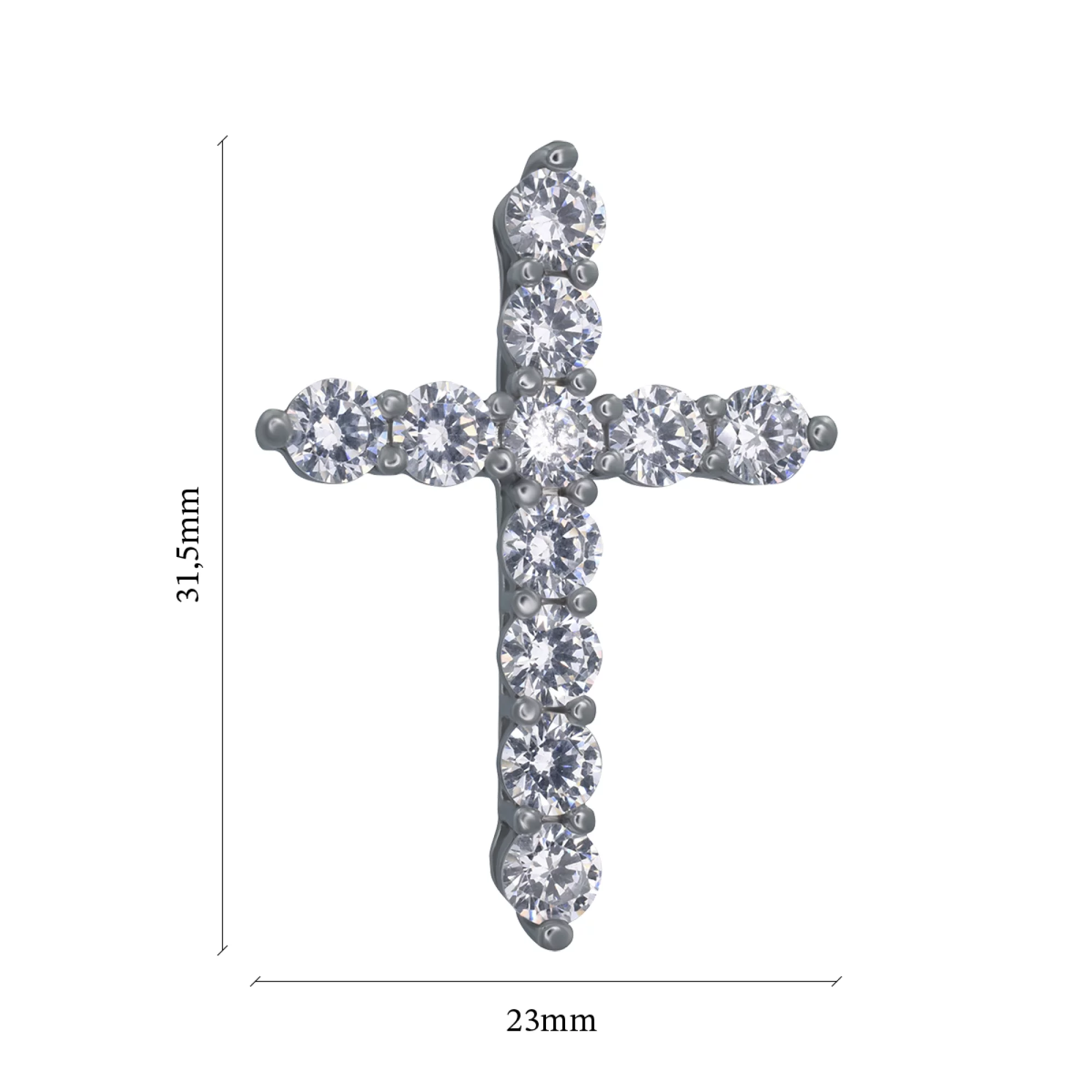 Хрестик срібний з фіанітами - 907485 – зображення 2