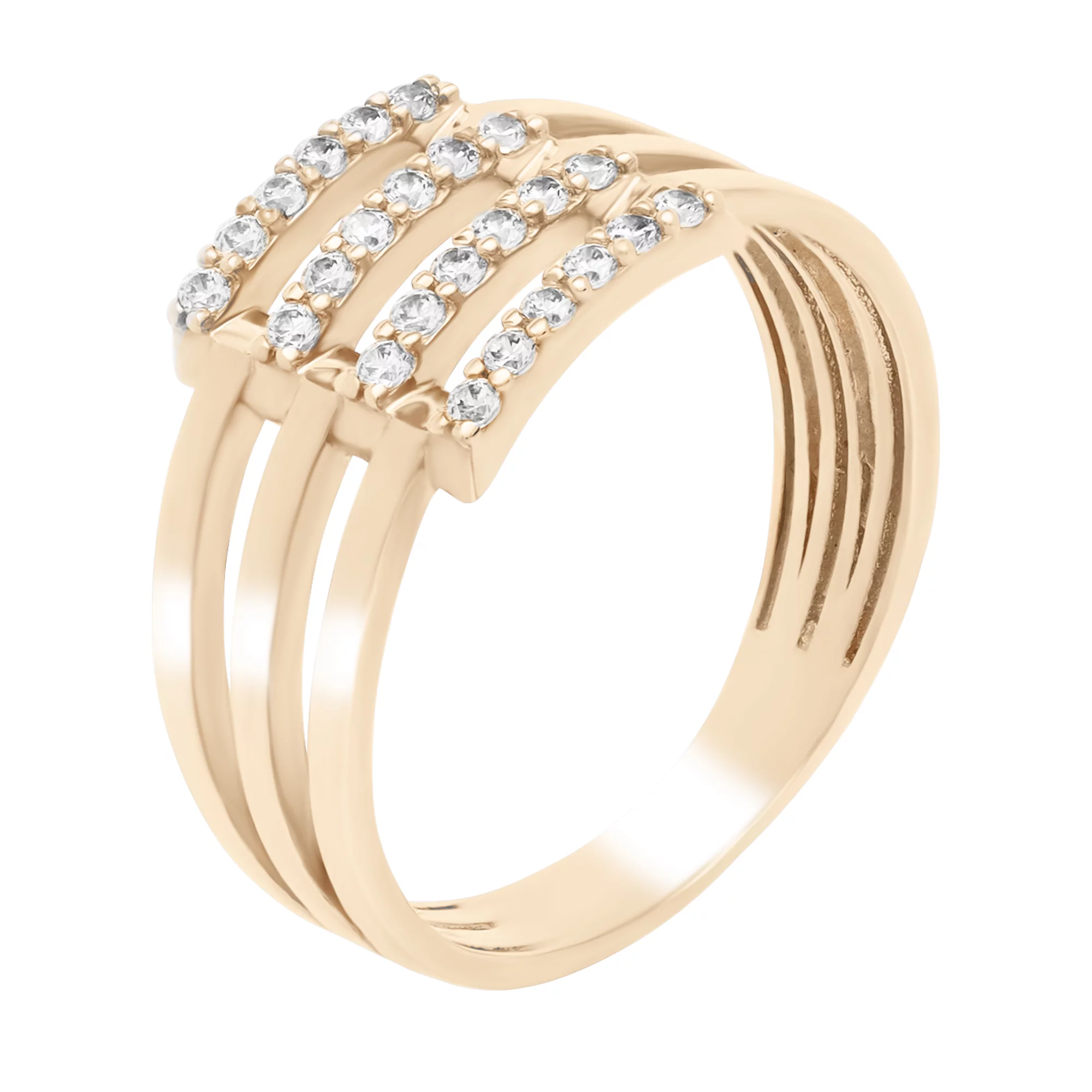 Широкое кольцо из красного золота с фианитами - 1674233 – изображение 1