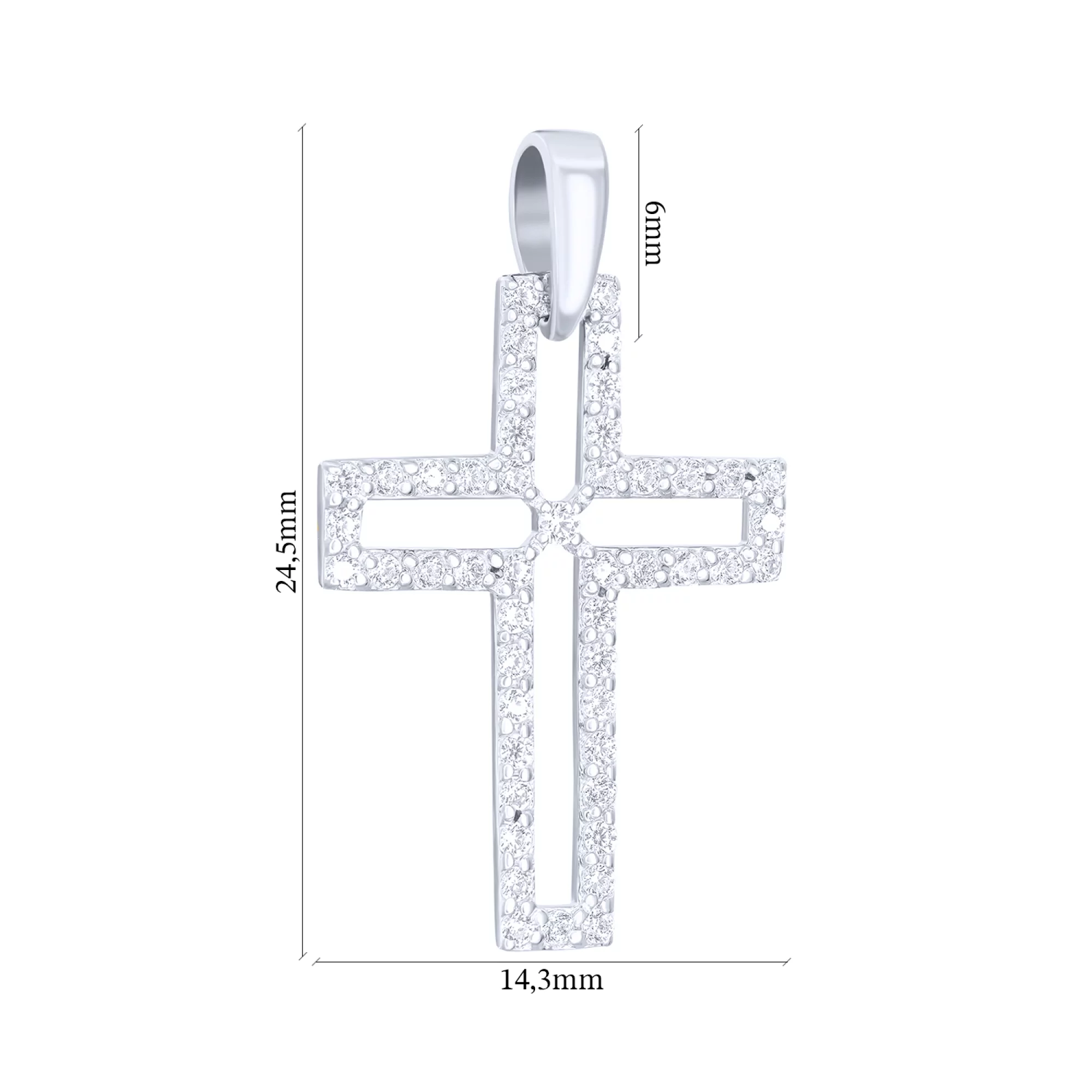 Серебряный декоративный крестик с дорожкой фианита - 1609495 – изображение 2