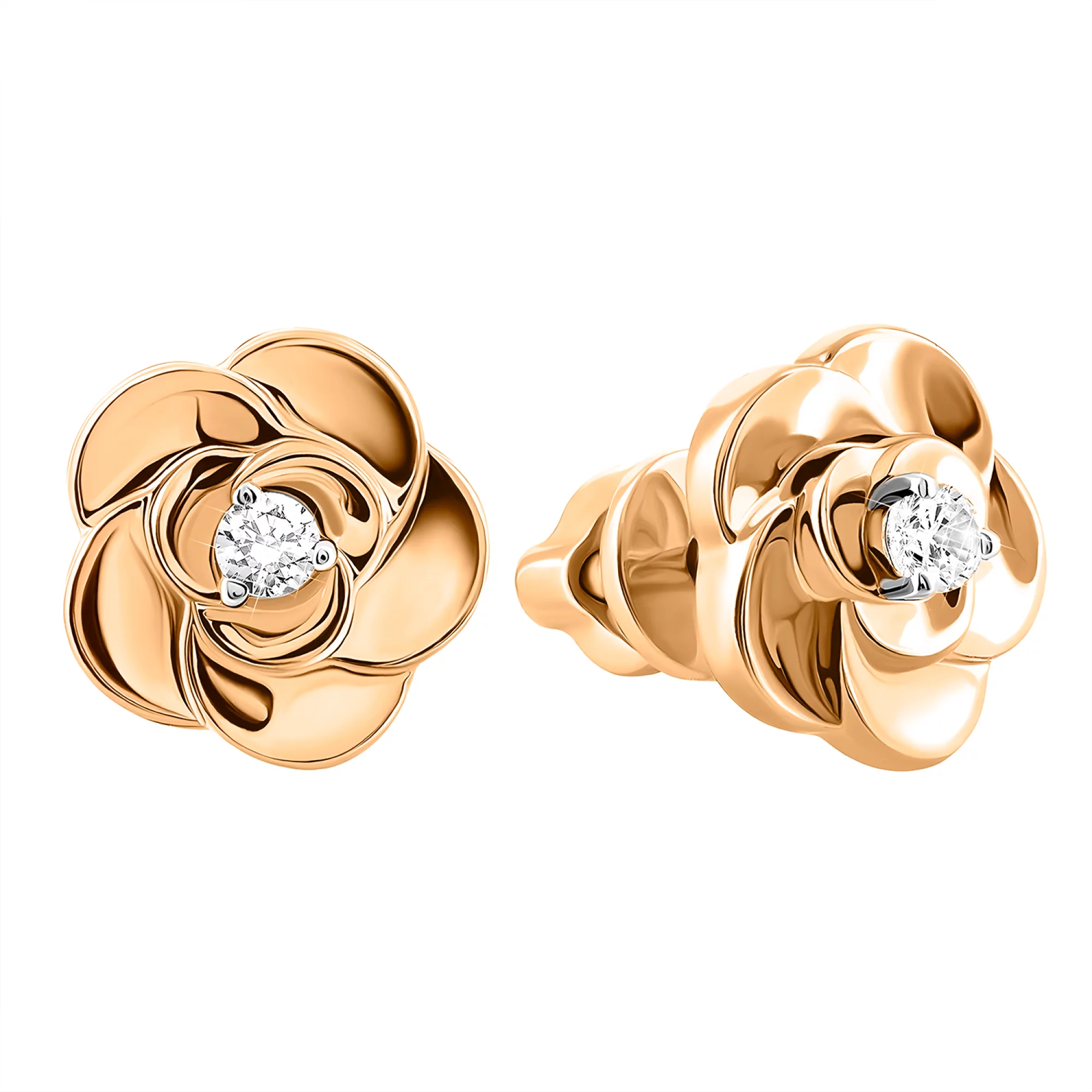 Золотые серьги-гвоздики с фианитом "Цветок" - 406742 – изображение 1