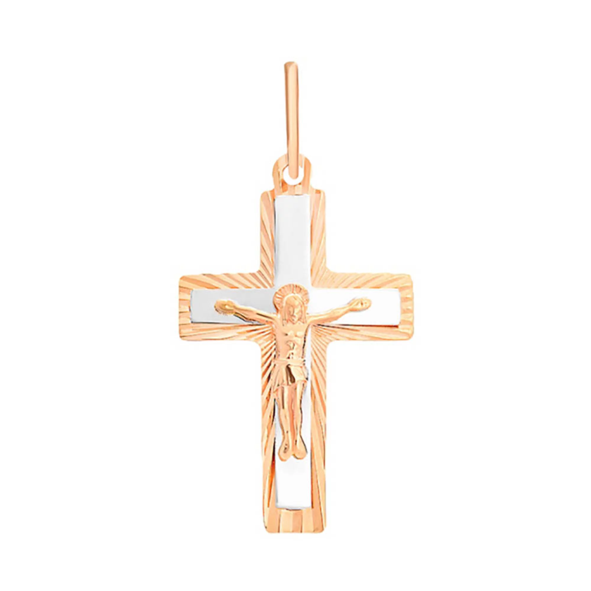 Хрестик з червоного золота з алмазною гранню - 963074 – зображення 1