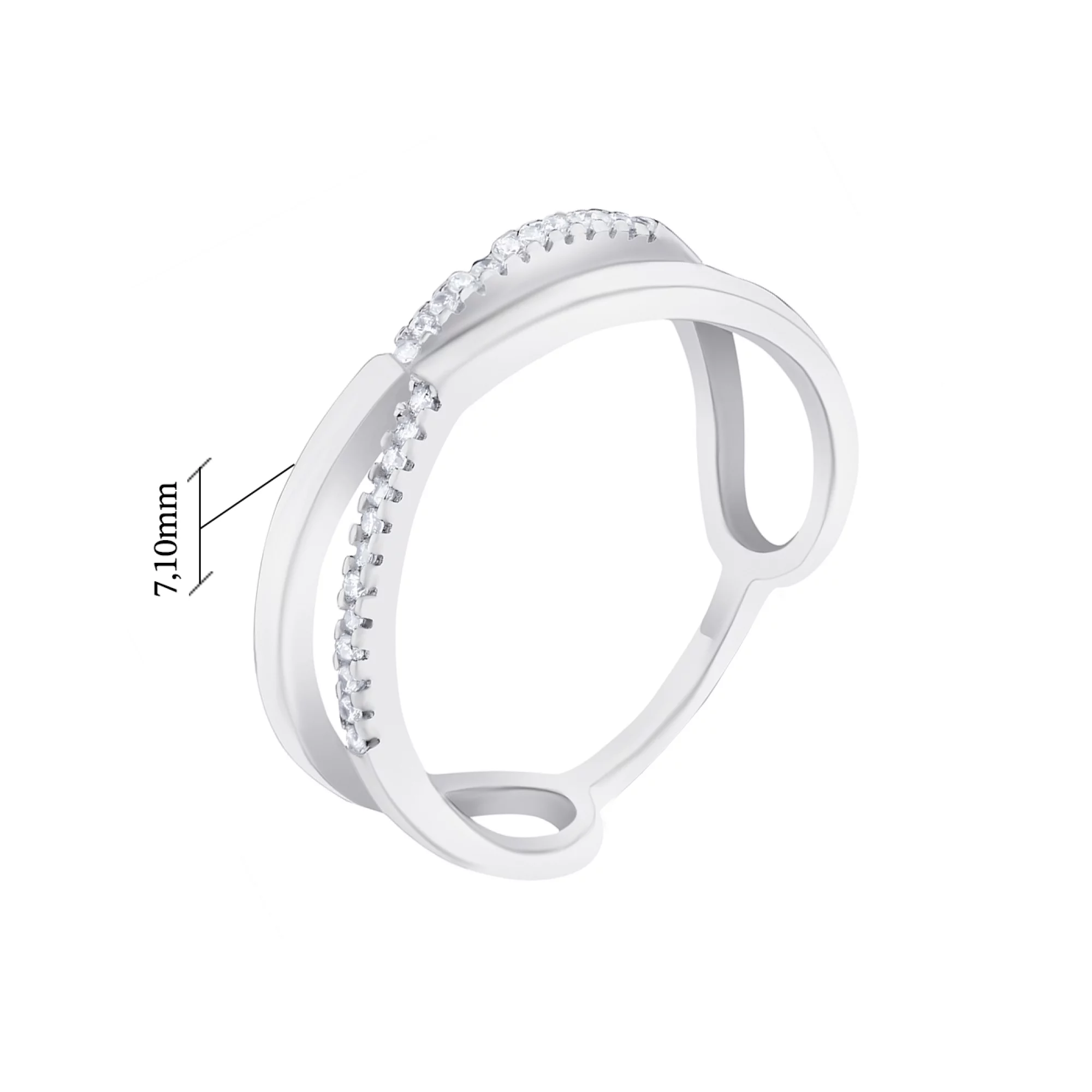 Двойное кольцо из серебра с дорожкой фианитов - 1572344 – изображение 2