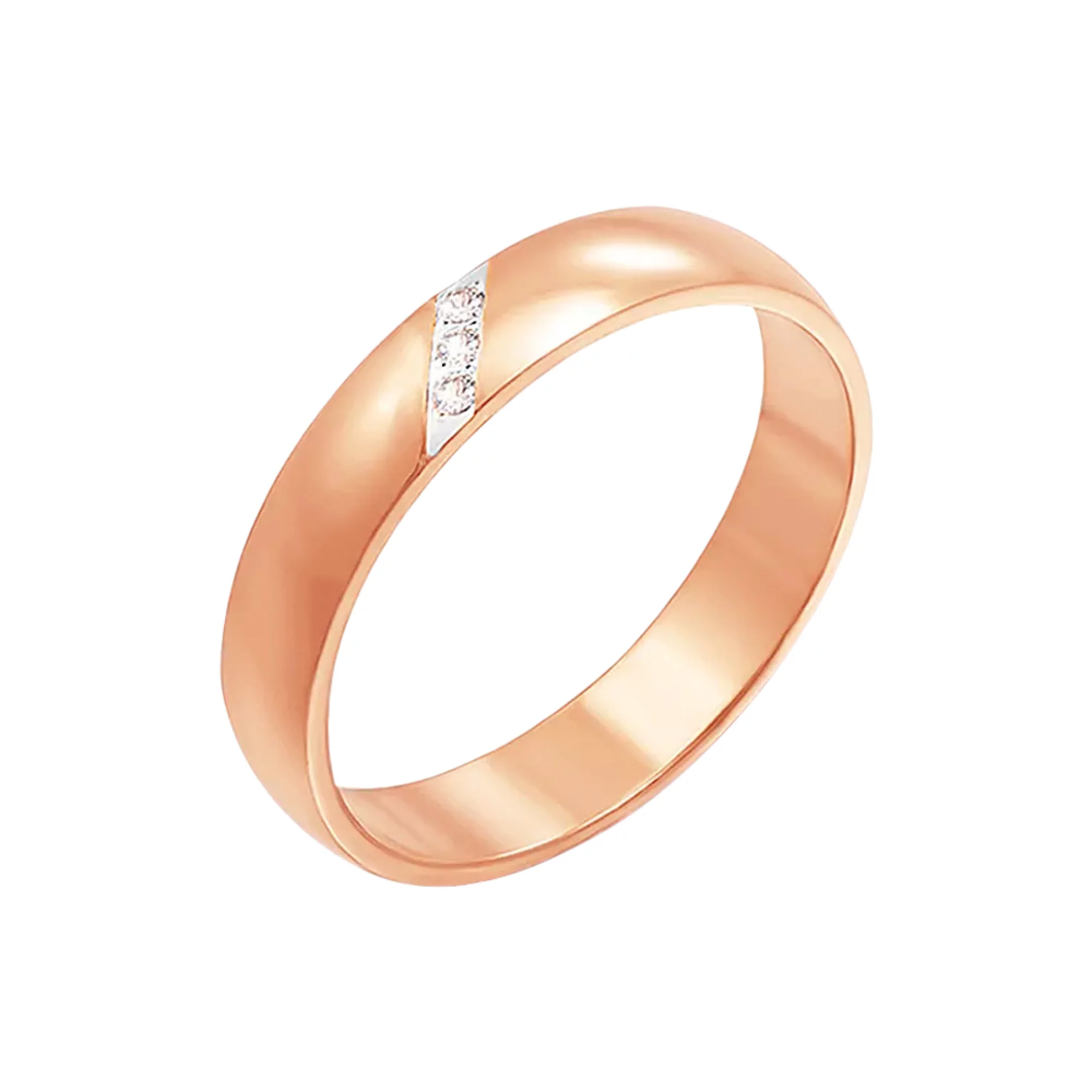Обручальное кольцо классическое из красного золота с бриллиантом - 960156 – изображение 1