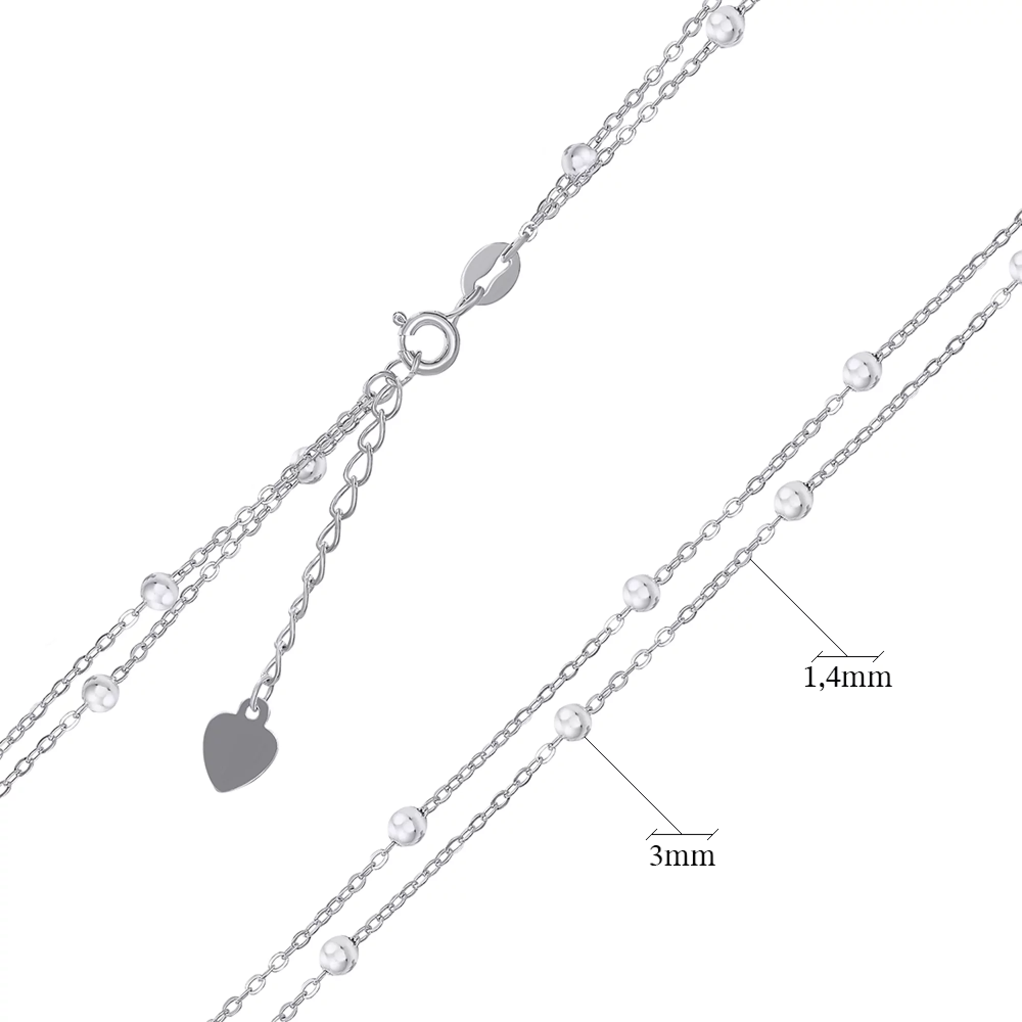 Колье двойное серебряное с шариками плетение якорь - 1483796 – изображение 3