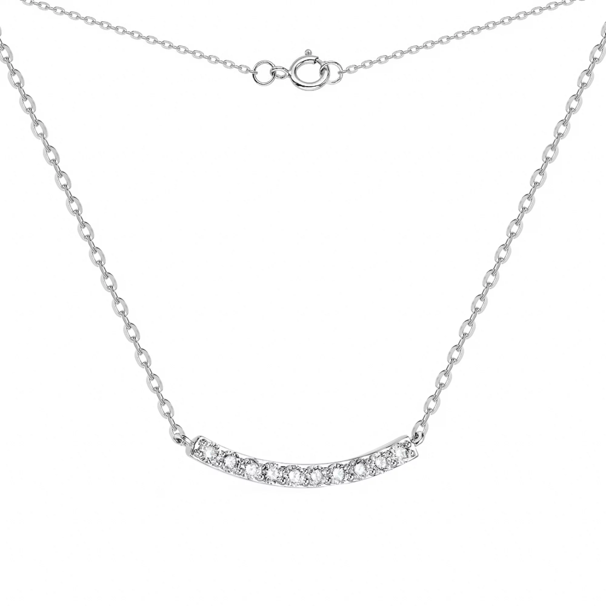 Кольє в білому золоті "Паличка" з доріжкою діамантів плетіння якір - 1708531 – зображення 1
