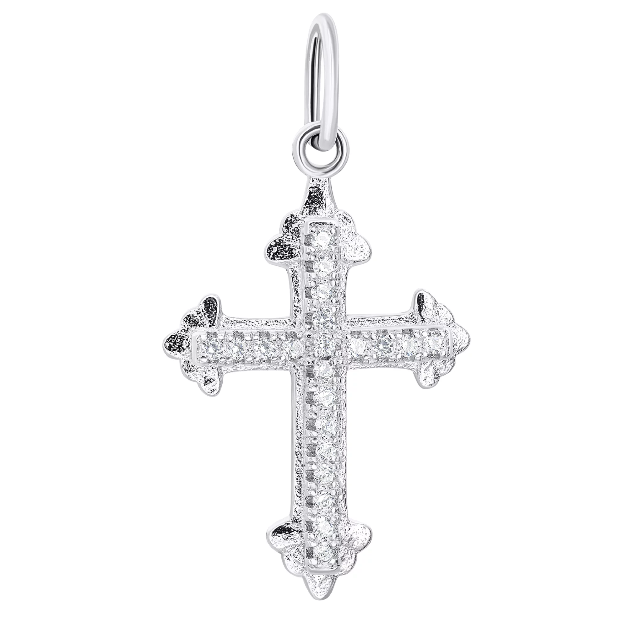 Декоративный серебряный крестик с дорожкой фианитов - 1546756 – изображение 1