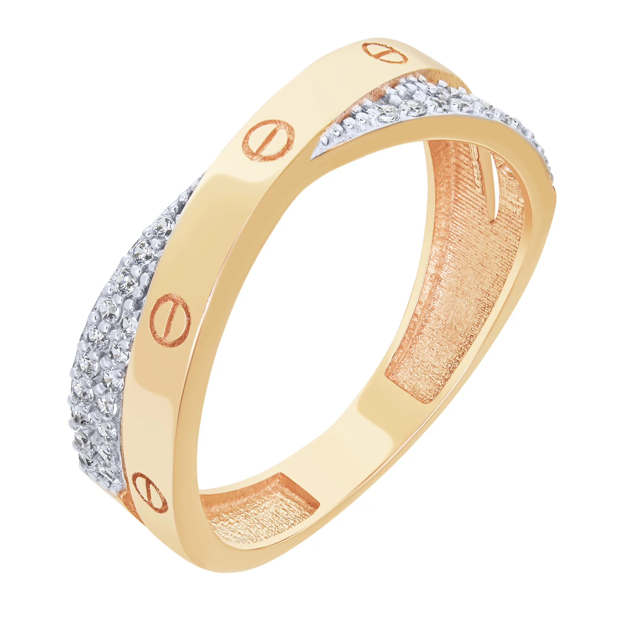 Двойное кольцо из красного золота "Love" с фианитами - 1613653 – изображение 1