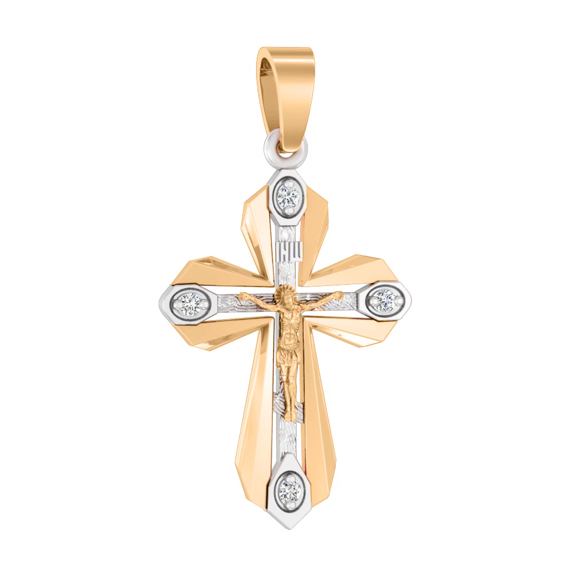 Крестик из комбинированного золота с фианитами - 474577 – изображение 1