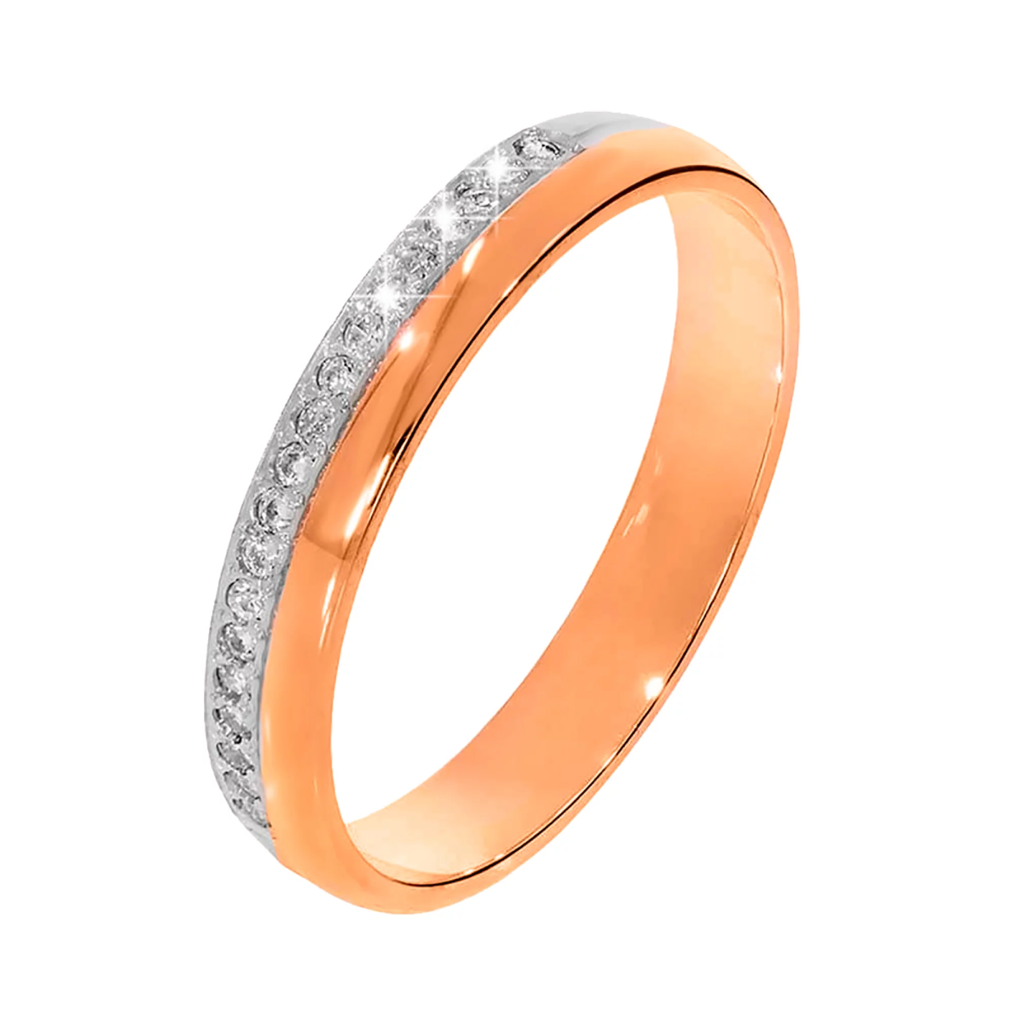 Обручальное классическое кольцо из комбинированного золота с фианитом - 961304 – изображение 1