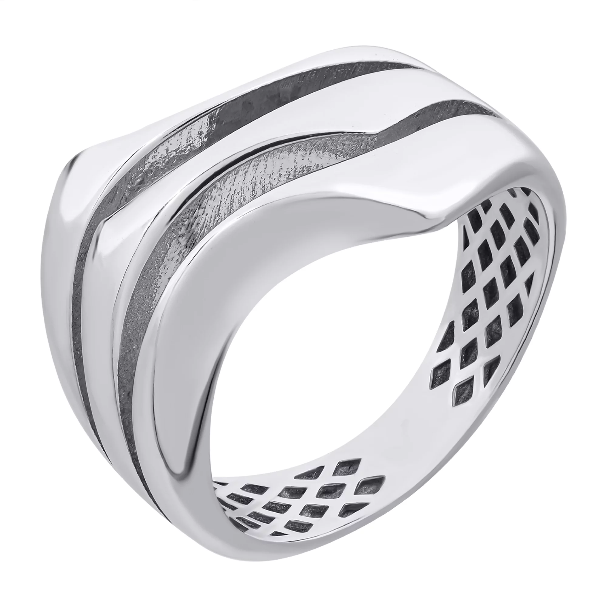 Кольцо серебряное с платиновым покрытием - 883343 – изображение 1