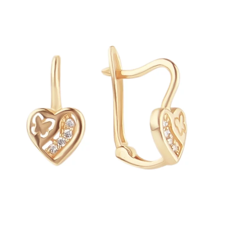Золоті сережки з фіанітами "Сердечко". Артикул 2105555101: ціна, відгуки, фото – купити в інтернет-магазині AURUM