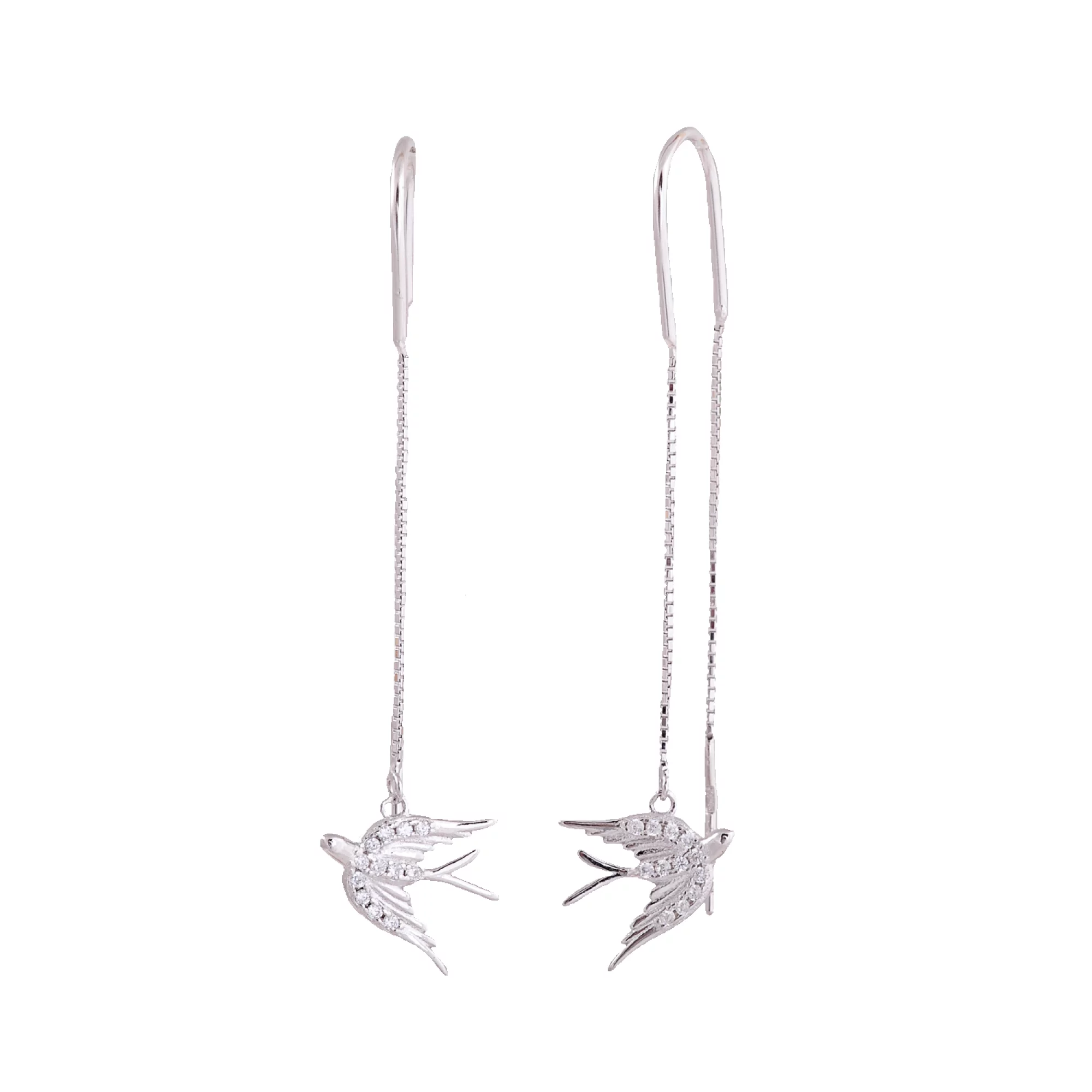 Срібні сережки-протяжки "Ластівки" з фіанітом - 375009 – зображення 1