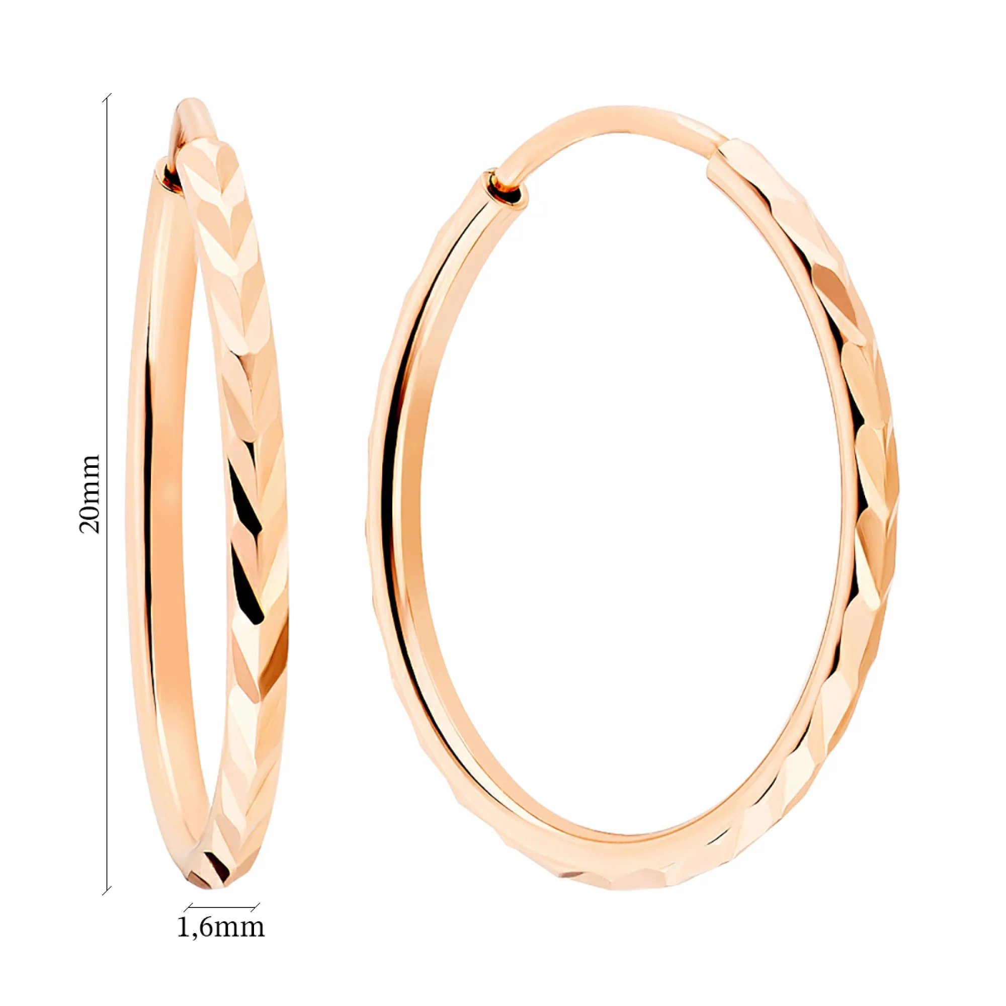 Сережки-кольца из красного золота с алмазной гранью - 962962 – изображение 2