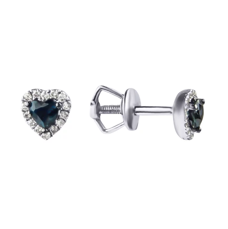 Сережки-гвоздики "Серце" з діамантом і сапфіром. Артикул С2860сб: ціна, відгуки, фото – купити в інтернет-магазині AURUM