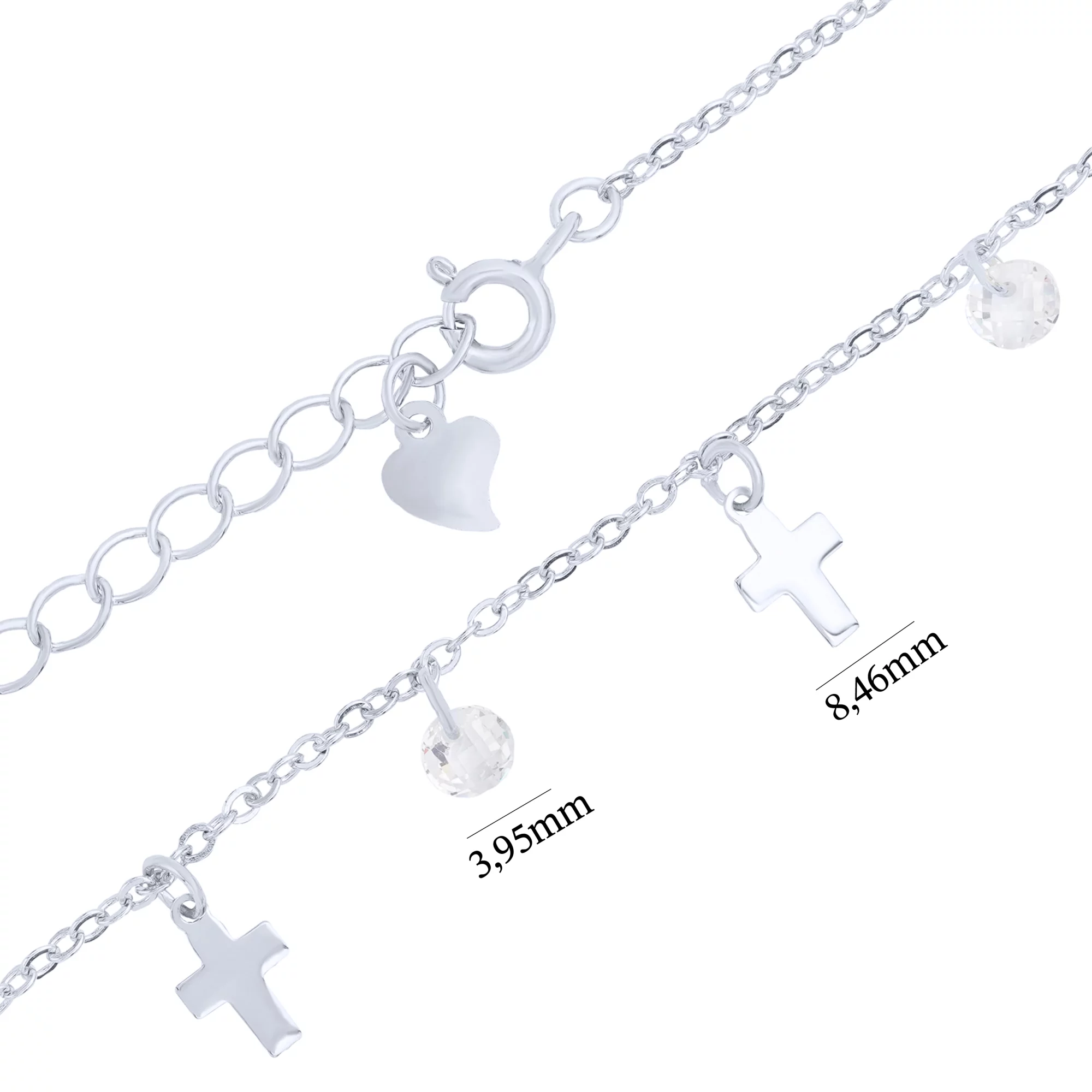 Браслет серебряный с подвесками и фианитами плетение якорь - 1714621 – изображение 3