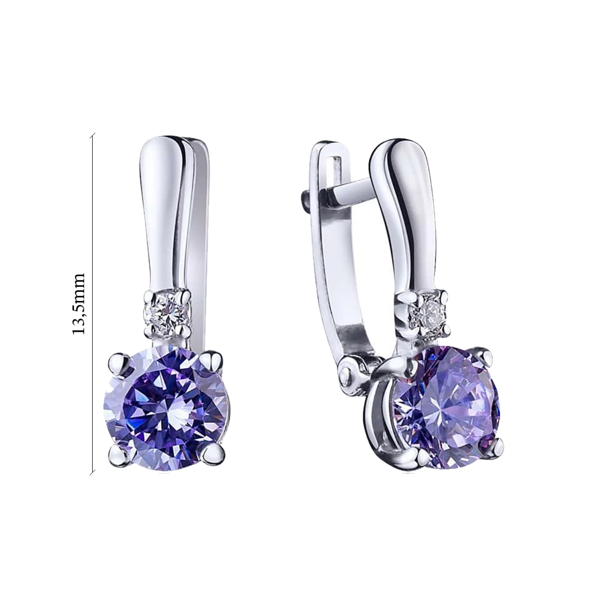 Срібні сережки з фіолетовими фіанітами - 411499 – зображення 2