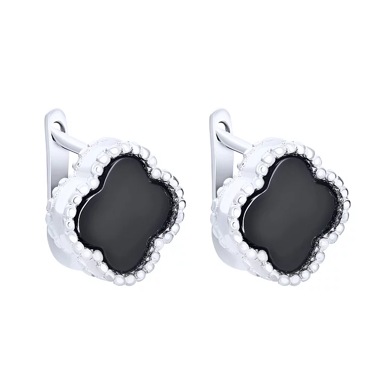 Сережки срібні з емаллю "Конюшина". Артикул 7502/FE12864/55: ціна, відгуки, фото – купити в інтернет-магазині AURUM