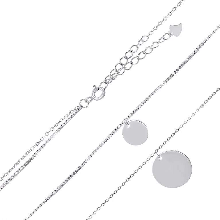 Кольє подвійне срібне з підвісними монетами плетіння якір і венеціанське. Артикул 7507/КЛ2/1043: ціна, відгуки, фото – купити в інтернет-магазині AURUM