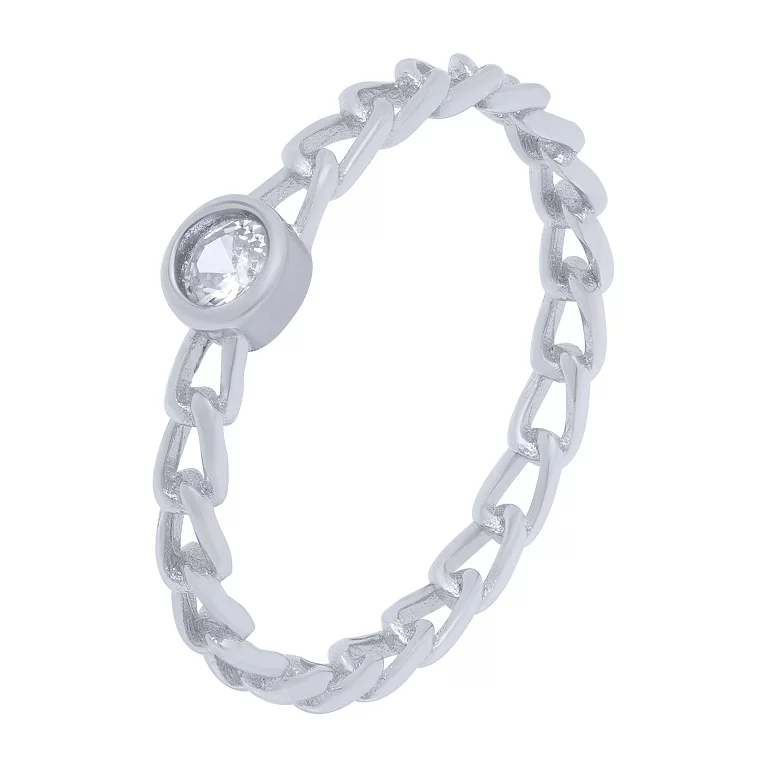 Серебряное тонкое кольцо в форме цепочки с фианитом. Артикул 7501/К2Ф/1436: цена, отзывы, фото – купить в интернет-магазине AURUM