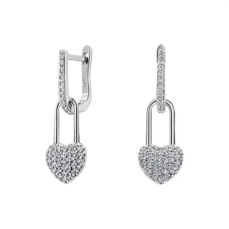 Срібні сережки з підвісами "Сердечки" і фіанітом. Артикул 7502/20635: ціна, відгуки, фото – купити в інтернет-магазині AURUM