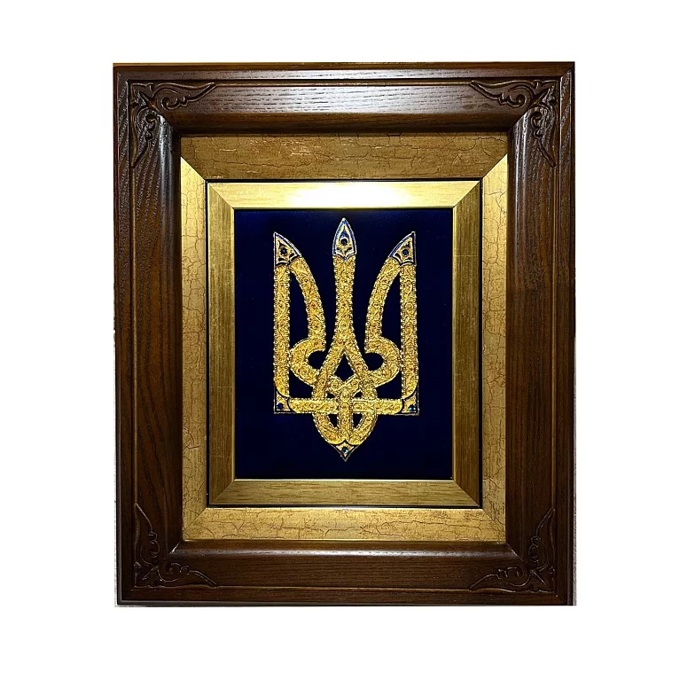 Коллаж с позолотой "Тризуб-Герб Украины" с фианитами. Артикул 1-п: цена, отзывы, фото – купить в интернет-магазине AURUM