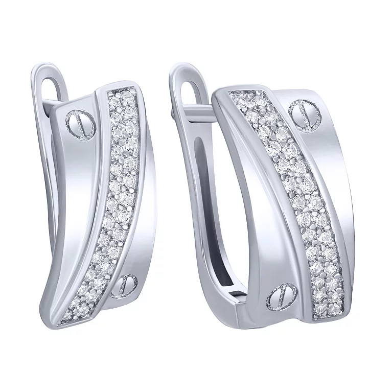 Сережки срібні "Love" з фіанітами. Артикул 7502/2147916: ціна, відгуки, фото – купити в інтернет-магазині AURUM