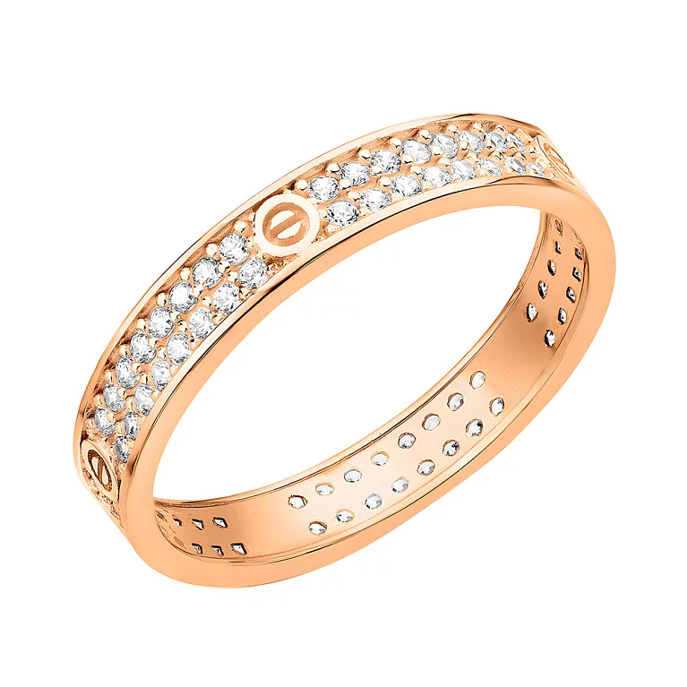 Кольцо "Love" из красного золота с фианитами. Артикул 155635: цена, отзывы, фото – купить в интернет-магазине AURUM