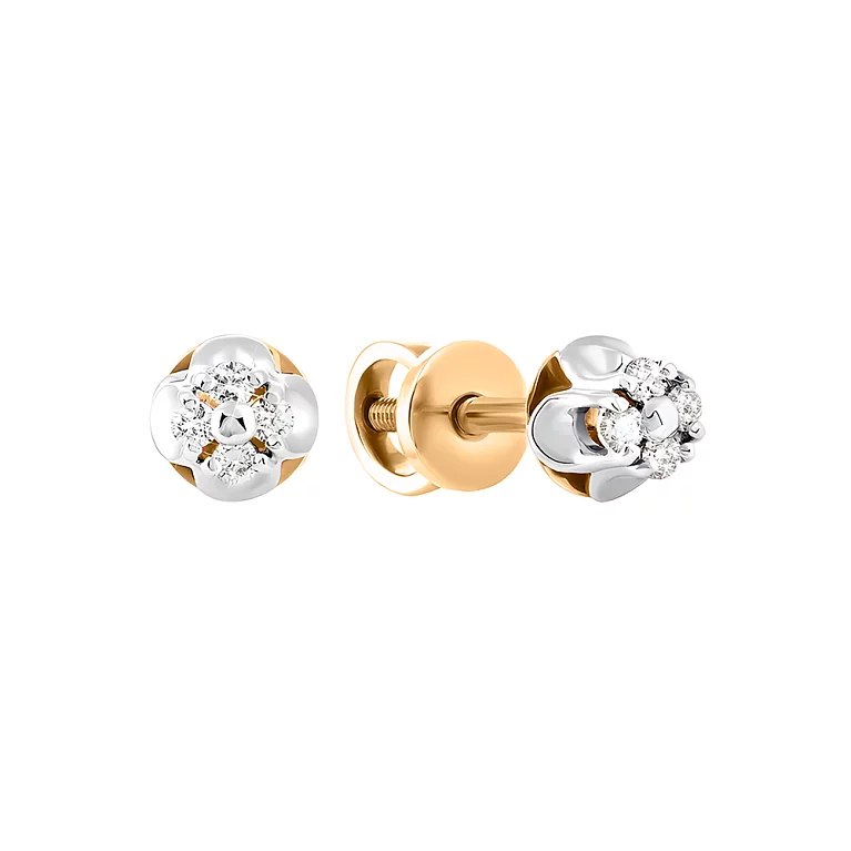 Сережки гвоздики с бриллиантами из комбинированного золота. Артикул 880110-СП: цена, отзывы, фото – купить в интернет-магазине AURUM
