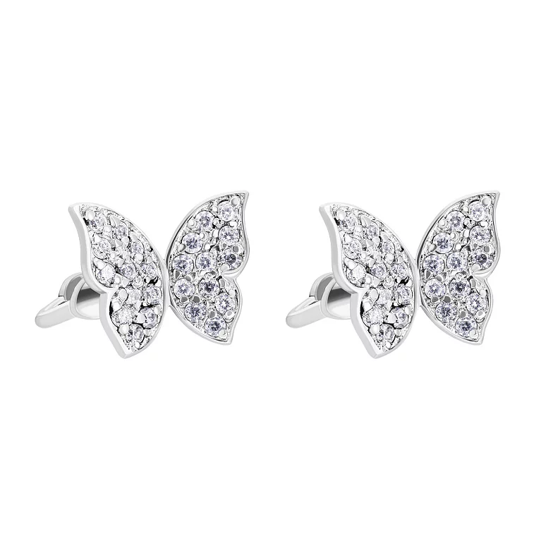 Срібні сережки-гвоздики з розсипом фіанітів "Метелик". Артикул 7518/с131/1: ціна, відгуки, фото – купити в інтернет-магазині AURUM