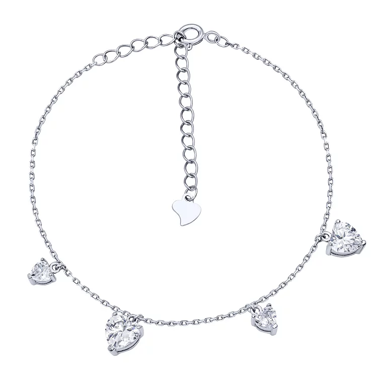 Срібний браслет з підвісами "Сердечка" плетіння якір. Артикул 7509/Б2Ф/1048: ціна, відгуки, фото – купити в інтернет-магазині AURUM