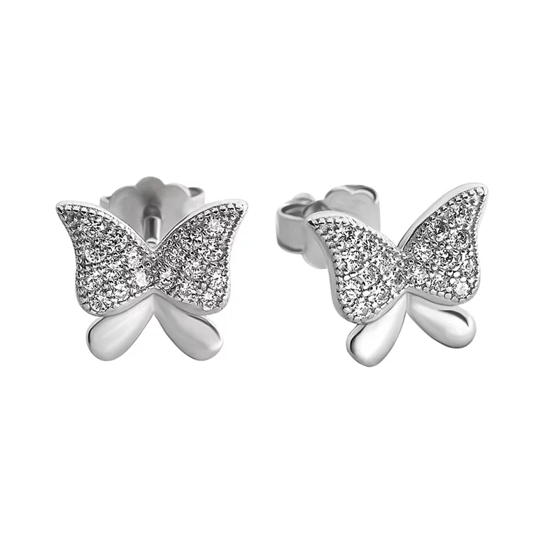Сережки-гвоздики зі срібла "Метелик" з фіанітами . Артикул 7518/С2Ф/1285: ціна, відгуки, фото – купити в інтернет-магазині AURUM