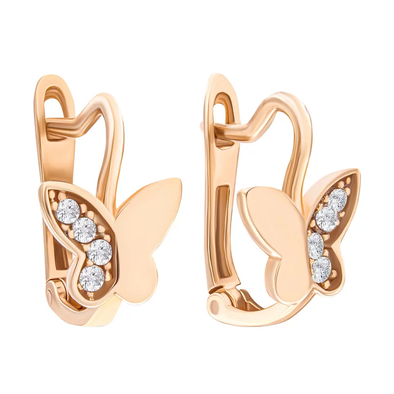 Золоті сережки "Метелик" з фіанітами. Артикул 106572: ціна, відгуки, фото – купити в інтернет-магазині AURUM