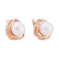Сережки из красного золота с жемчугом и фианитами - 1690339 Сережки из красного золота с жемчугом и фианитами - 1690339