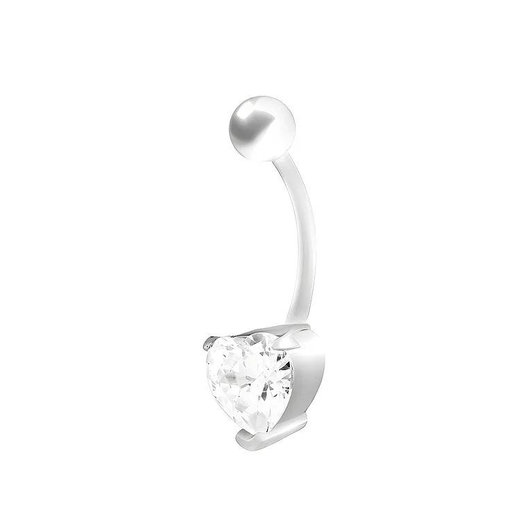 Пирсинг в пупок из серебра с фианитом в форме сердечка. Артикул 7512/ПР2Ф/026: цена, отзывы, фото – купить в интернет-магазине AURUM