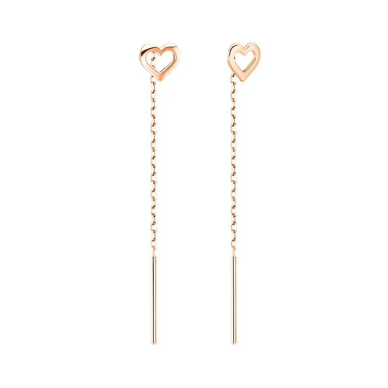 Сережки-протяжки из красного золота "Сердечки". Артикул 106547: цена, отзывы, фото – купить в интернет-магазине AURUM