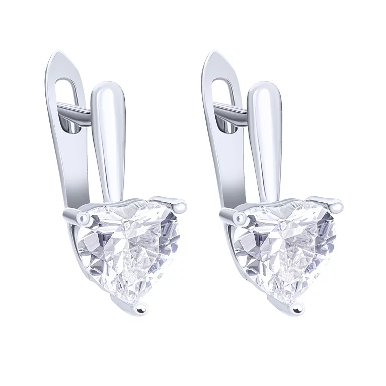Сережки срібні з фіанітами у формі сердечок. Артикул 7502/9013: ціна, відгуки, фото – купити в інтернет-магазині AURUM